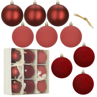 Vánoční baňky červené mix - 8cm sada 9ks, vánoční ozdoby