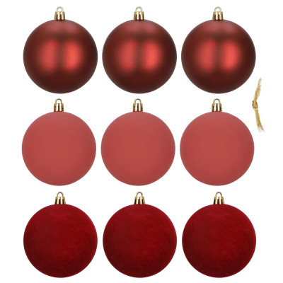 Vánoční baňky červené mix - 8cm sada 9ks, vánoční ozdoby