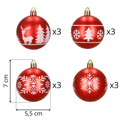 Vánoční baňky červené mix - 6cm sada 12ks, vánoční ozdoby