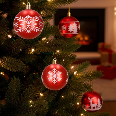 Vánoční baňky červené mix - 6cm sada 12ks, vánoční ozdoby
