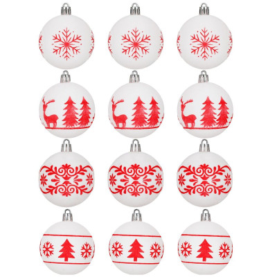 Vánoční baňky bílé mix - 6cm sada 12ks, vánoční ozdoby