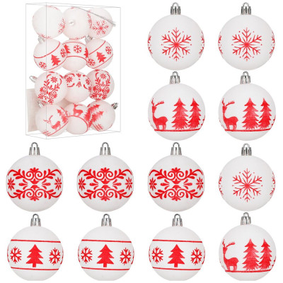 Vánoční baňky bílé mix - 6cm sada 12ks, vánoční ozdoby