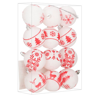 Vánoční baňky bílé mix - 6cm sada 12ks, vánoční ozdoby