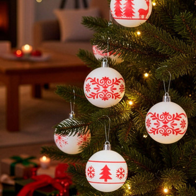 Vánoční baňky bílé mix - 6cm sada 12ks, vánoční ozdoby