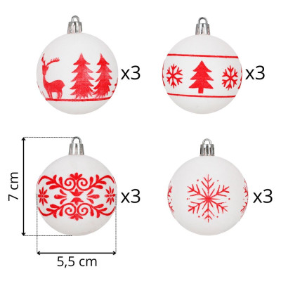 Vánoční baňky bílé mix - 6cm sada 12ks, vánoční ozdoby