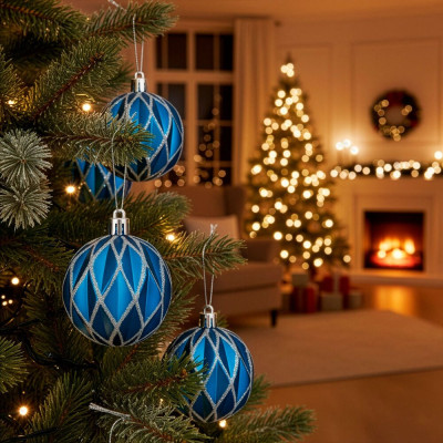 Vánoční baňky modré - 6cm sada 6ks, vánoční ozdoby