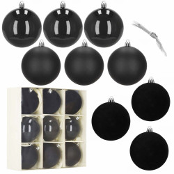 Vánoční baňky černé mix - 8cm sada 9ks, vánoční ozdoby