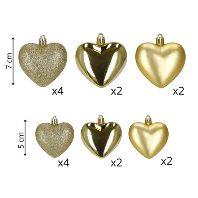 Srdíčka zlatá sada 16ks, vánoční ozdoby