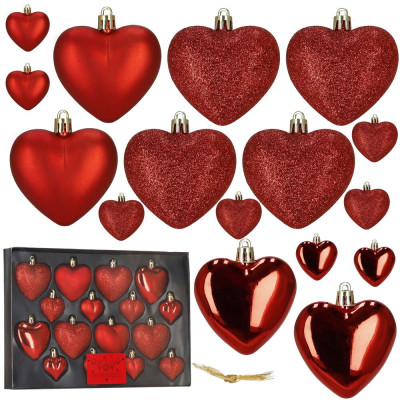 Srdíčka červená sada 16ks, vánoční ozdoby