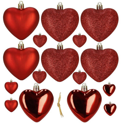 Srdíčka červená sada 16ks, vánoční ozdoby