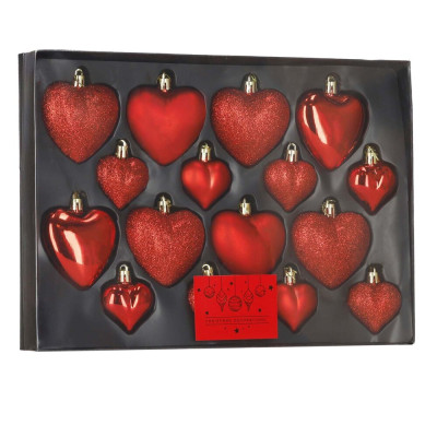 Srdíčka červená sada 16ks, vánoční ozdoby