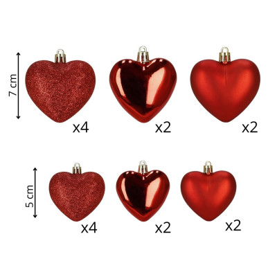 Srdíčka červená sada 16ks, vánoční ozdoby