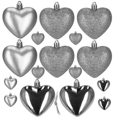 Srdíčka stříbrná sada 16ks, vánoční ozdoby