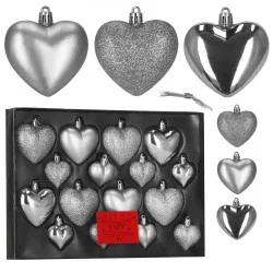 Srdíčka stříbrná sada 16ks, vánoční ozdoby