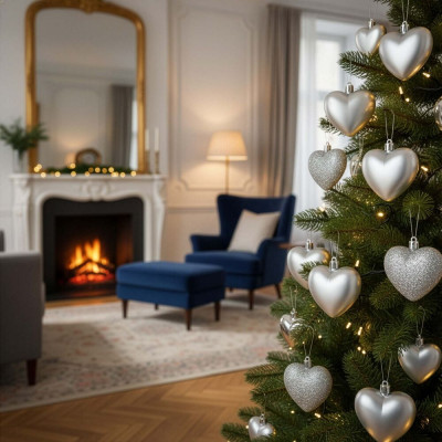 Srdíčka stříbrná sada 16ks, vánoční ozdoby