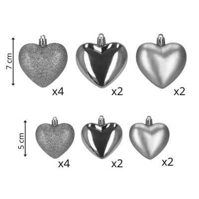Srdíčka stříbrná sada 16ks, vánoční ozdoby