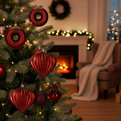 Vánoční baňky červené mix - sada 12ks, vánoční ozdoby