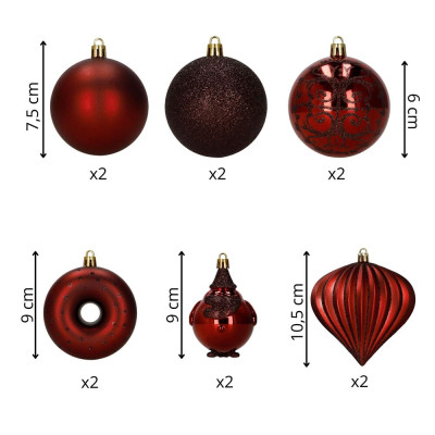Vánoční baňky červené mix - sada 12ks, vánoční ozdoby