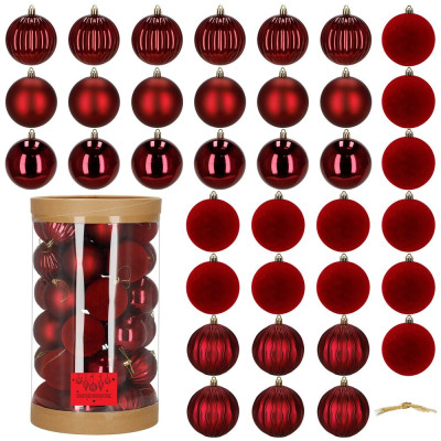 Vánoční baňky červené mix - 8cm sada 36ks, vánoční ozdoby