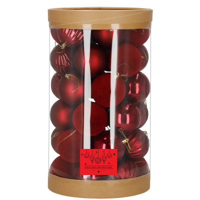 Vánoční baňky červené mix - 8cm sada 36ks, vánoční ozdoby