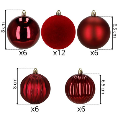 Vánoční baňky červené mix - 8cm sada 36ks, vánoční ozdoby