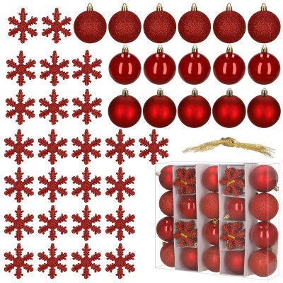 Vánoční baňky červené mix - 7cm sada 24ks, vánoční ozdoby