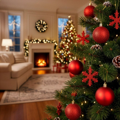 Vánoční baňky červené mix - 7cm sada 24ks, vánoční ozdoby