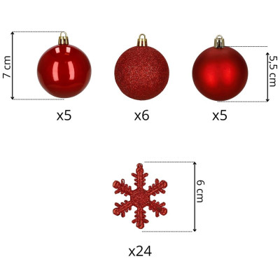 Vánoční baňky červené mix - 7cm sada 24ks, vánoční ozdoby