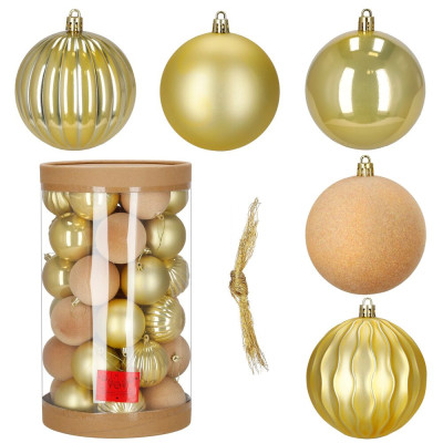 Vánoční baňky zlaté mix - 8cm sada 36ks, vánoční ozdoby