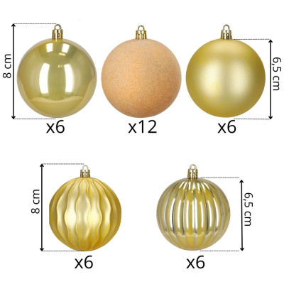 Vánoční baňky zlaté mix - 8cm sada 36ks, vánoční ozdoby
