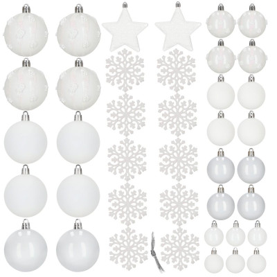 Vánoční baňky bílé mix - 5/6/7 cm sada 40ks, vánoční ozdoby