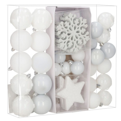 Vánoční baňky bílé mix - 5/6/7 cm sada 40ks, vánoční ozdoby