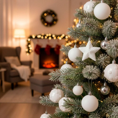 Vánoční baňky bílé mix - 5/6/7 cm sada 40ks, vánoční ozdoby