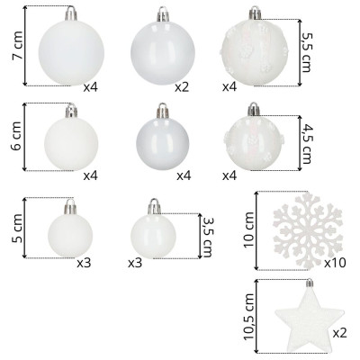 Vánoční baňky bílé mix - 5/6/7 cm sada 40ks, vánoční ozdoby