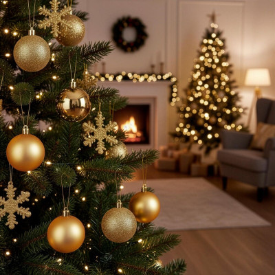 Vánoční baňky zlaté mix - 7cm sada 24ks, vánoční ozdoby