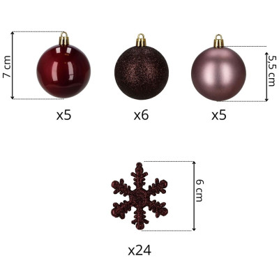 Vánoční baňky fialové mix - 7cm sada 24ks, vánoční ozdoby