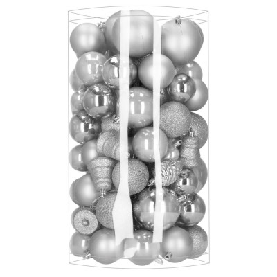 Maxi 100-dílná sada vánočních baněk stříbrná, vánoční ozdoby