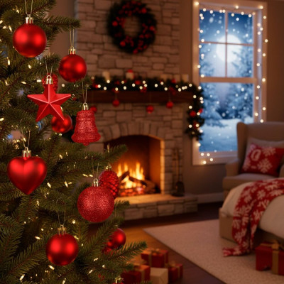 Maxi 100-dílná sada vánočních baněk červená, vánoční ozdoby