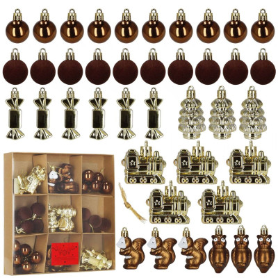 Vánoční baňky hnědo-zlaté mix - sada 41ks, vánoční ozdoby