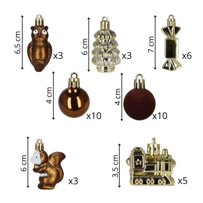 Vánoční baňky hnědo-zlaté mix - sada 41ks, vánoční ozdoby