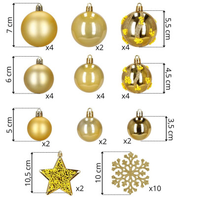 Vánoční baňky zlaté mix - 5/6/7 cm sada 40ks, vánoční ozdoby