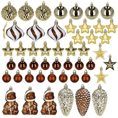 Vánoční baňky zlato-hnědé mix - 48ks, vánoční ozdoby