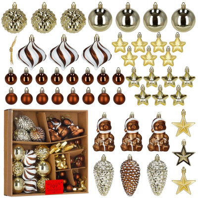Vánoční baňky zlato-hnědé mix - 48ks, vánoční ozdoby