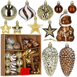 Vánoční baňky zlato-hnědé mix - 48ks, vánoční ozdoby