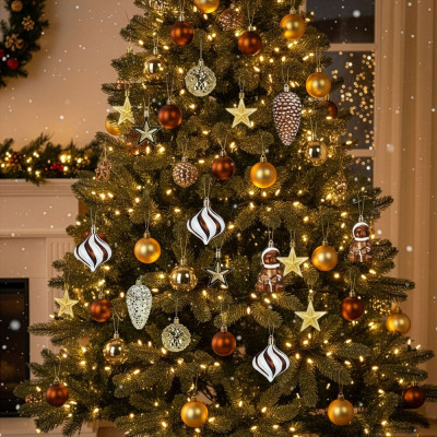 Vánoční baňky zlato-hnědé mix - 48ks, vánoční ozdoby