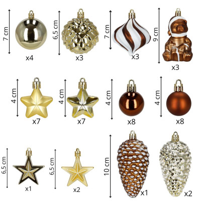 Vánoční baňky zlato-hnědé mix - 48ks, vánoční ozdoby