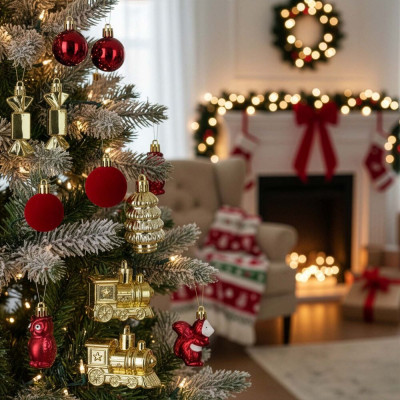 Vánoční baňky červeno-zlaté mix - sada 41ks, vánoční ozdoby