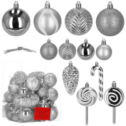 Vánoční baňky stříbrné mix - sada 40ks, vánoční ozdoby