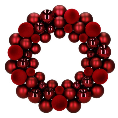 Adventní věnec z baněk 34 cm červený