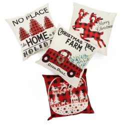 Vánoční povlaky na polštářky 40x40 cm, sada 4ks, bílo-červené